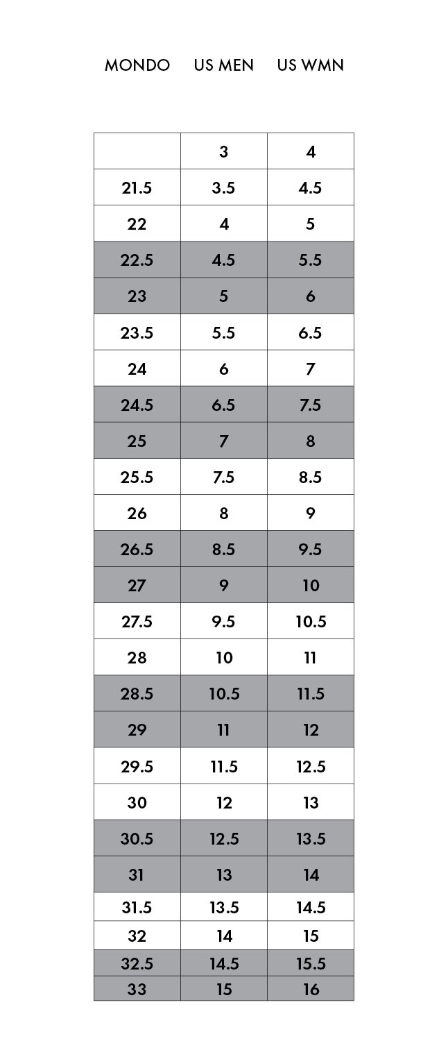 SCARPA Ski Sizing Chart